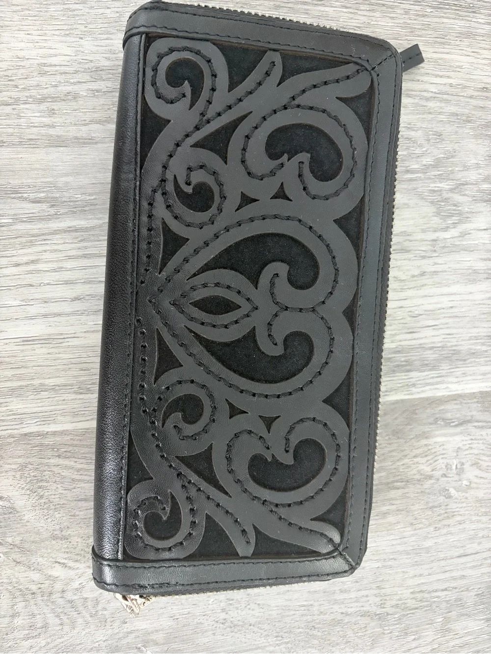 Brighton Black Zip Around Wallet with Scroll Cutout Design